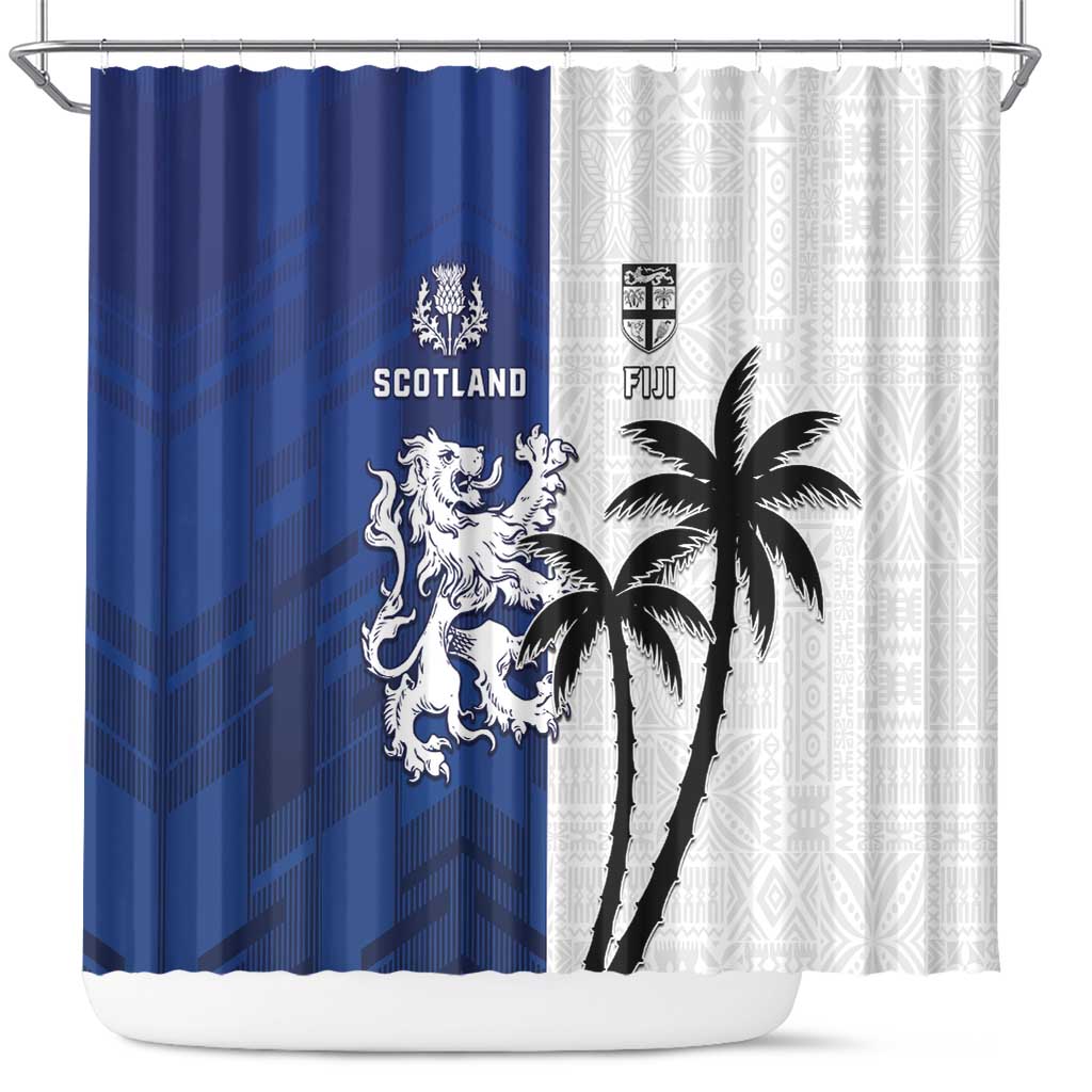 Fiji And Scotland Rugby Shower Curtain Fijian Palm Tree With Thistle Together LT05