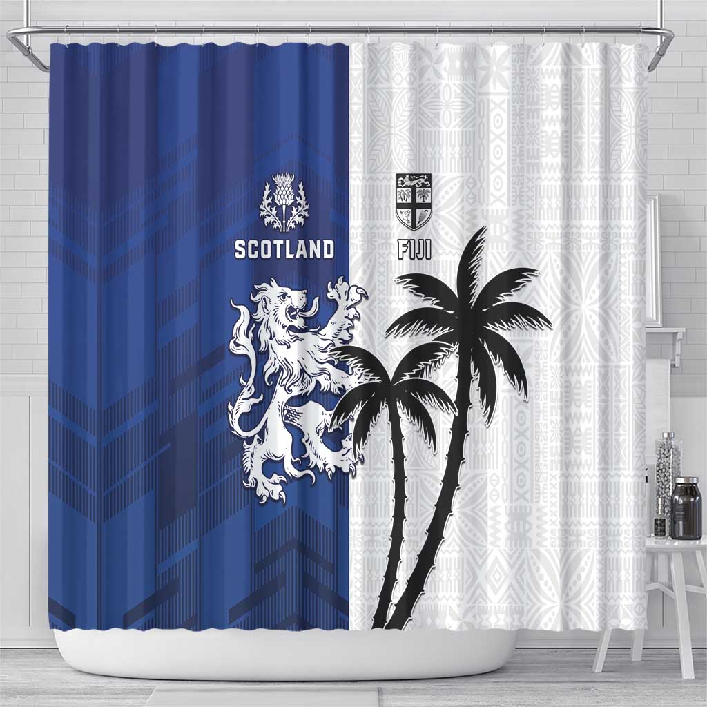Fiji And Scotland Rugby Shower Curtain Fijian Palm Tree With Thistle Together LT05