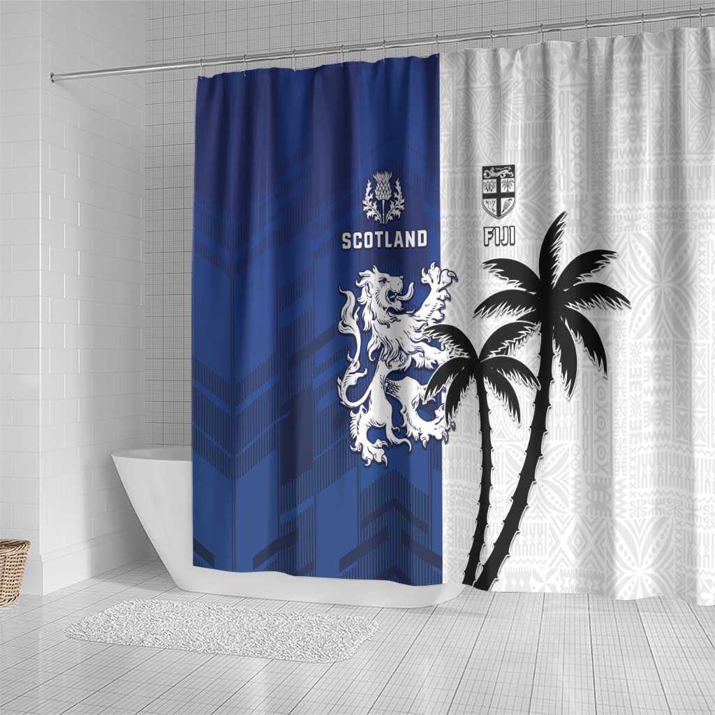 Fiji And Scotland Rugby Shower Curtain Fijian Palm Tree With Thistle Together LT05