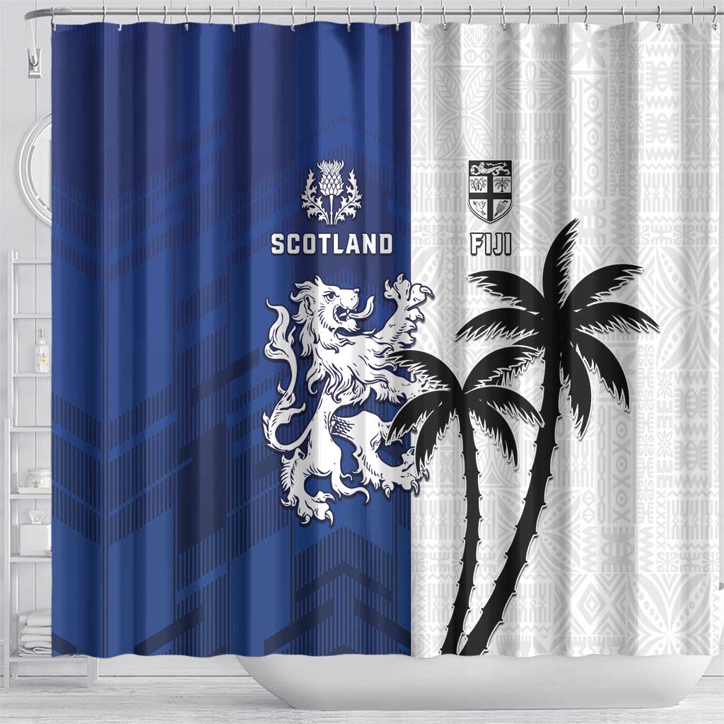 Fiji And Scotland Rugby Shower Curtain Fijian Palm Tree With Thistle Together LT05