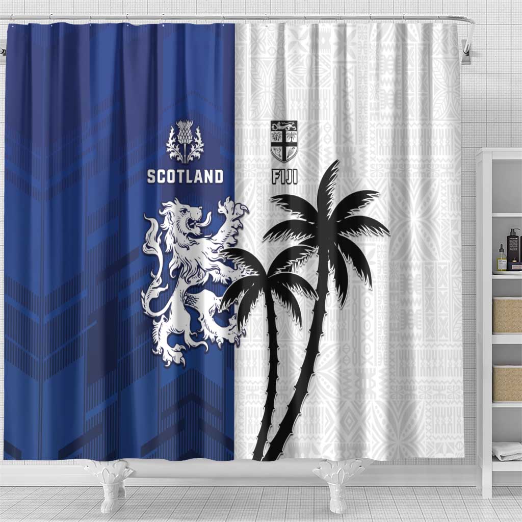 Fiji And Scotland Rugby Shower Curtain Fijian Palm Tree With Thistle Together LT05