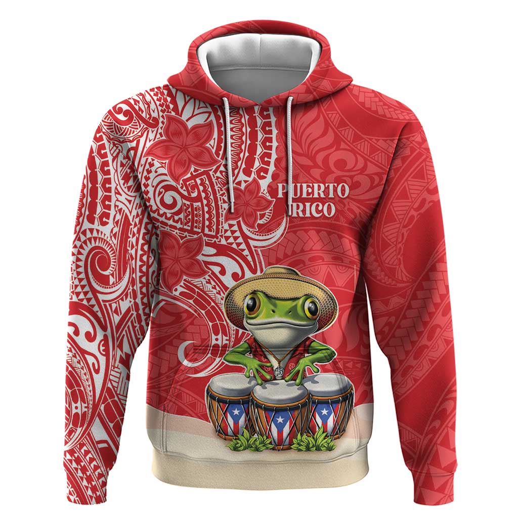 Personalized Puerto Rico Hoodie Coqui Frog With Polynesian Pattern LT05