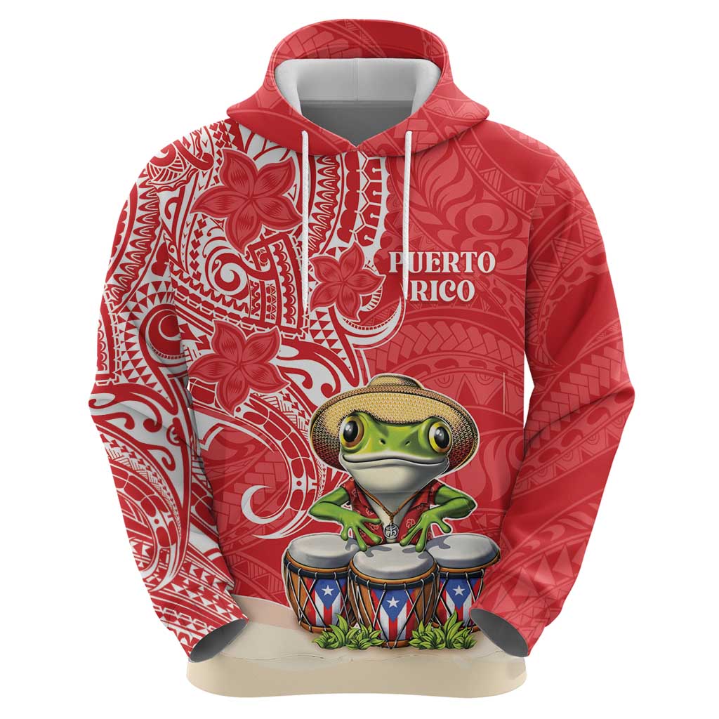 Personalized Puerto Rico Hoodie Coqui Frog With Polynesian Pattern LT05