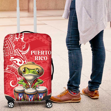 Puerto Rico Luggage Cover Coqui Frog With Polynesian Pattern LT05