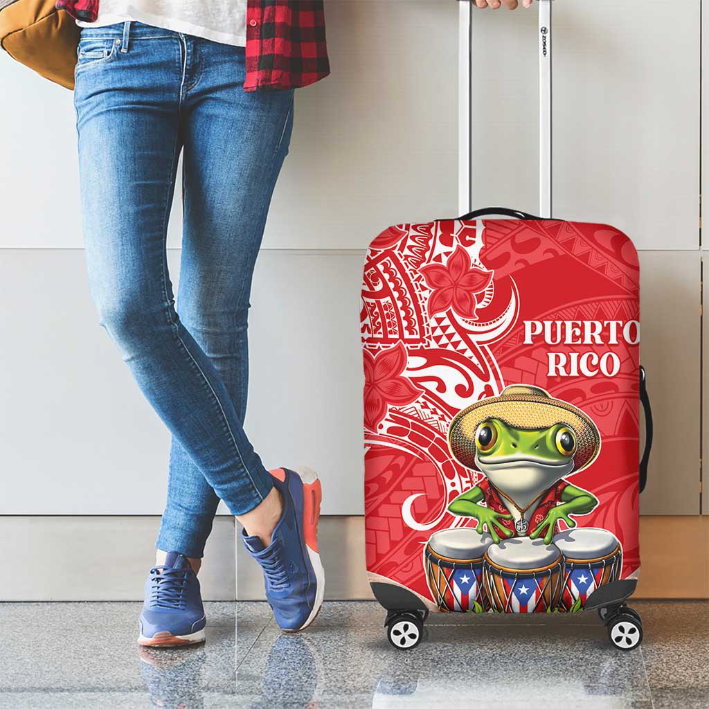 Puerto Rico Luggage Cover Coqui Frog With Polynesian Pattern LT05