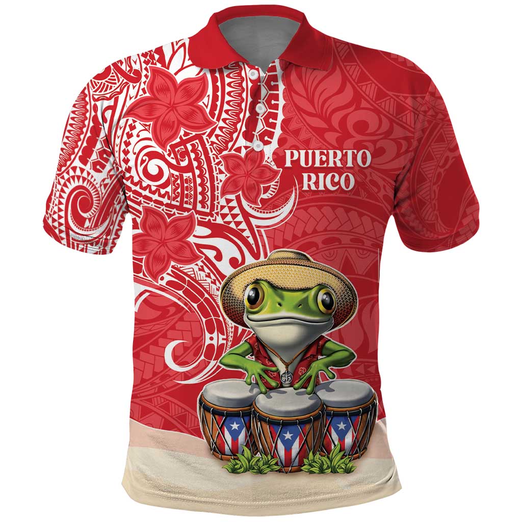Personalized Puerto Rico Polo Shirt Coqui Frog With Polynesian Pattern LT05
