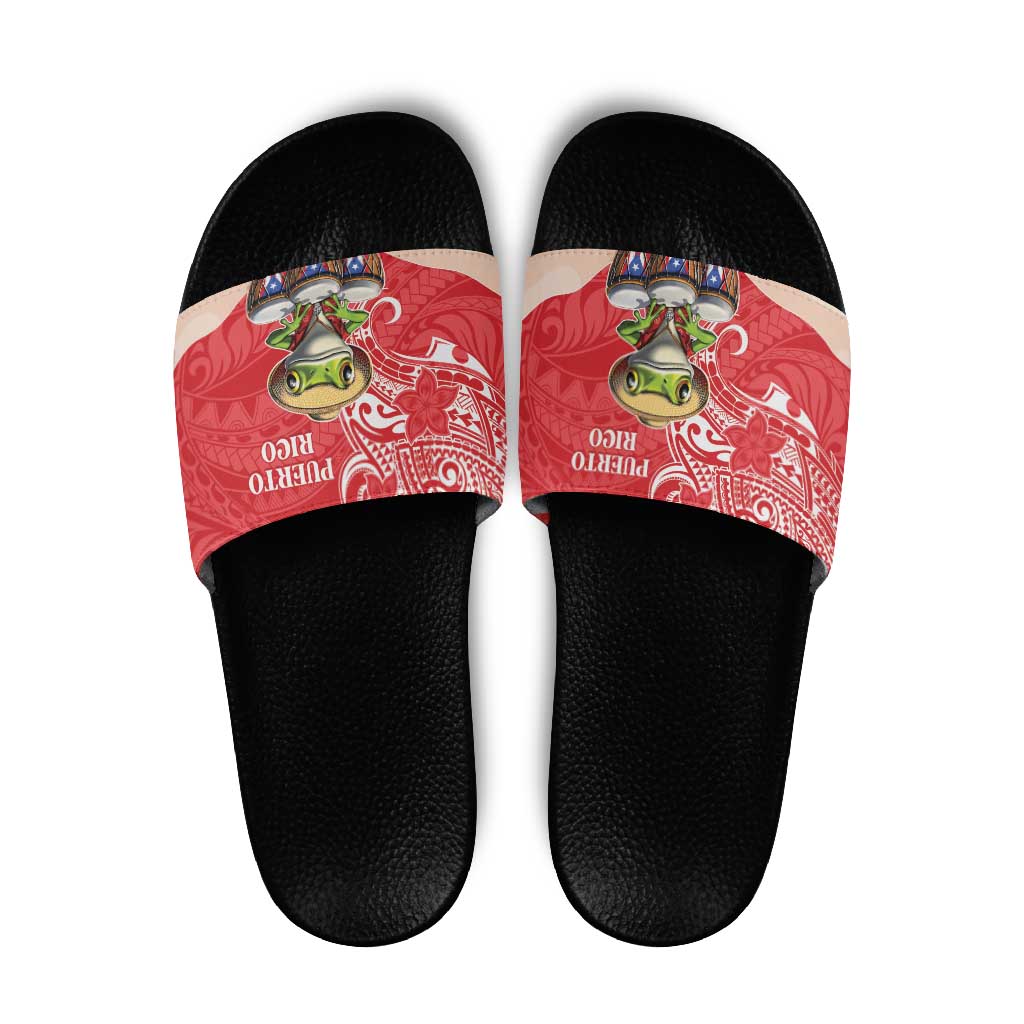 Puerto Rico Slide Sandals Coqui Frog With Polynesian Pattern LT05