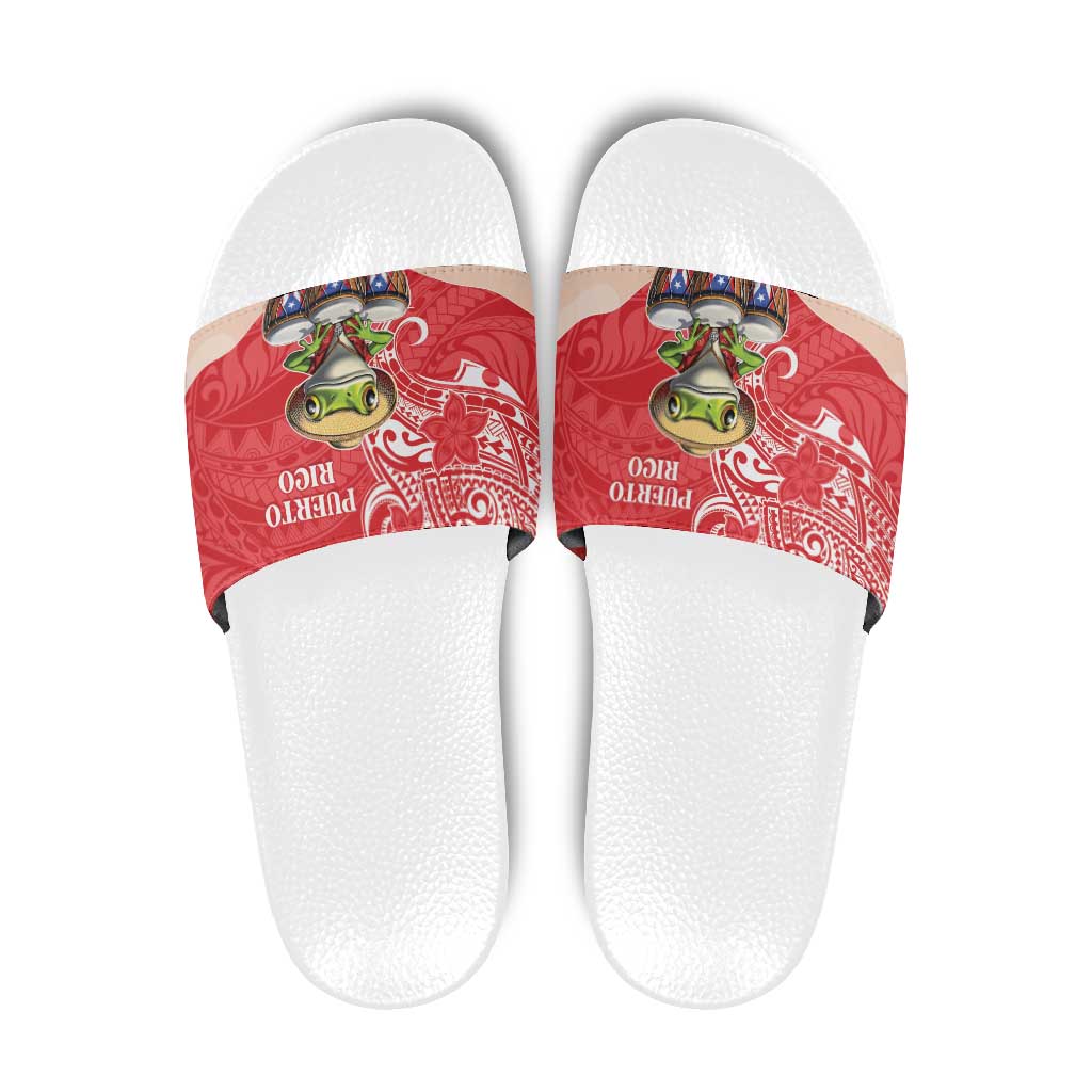 Puerto Rico Slide Sandals Coqui Frog With Polynesian Pattern LT05