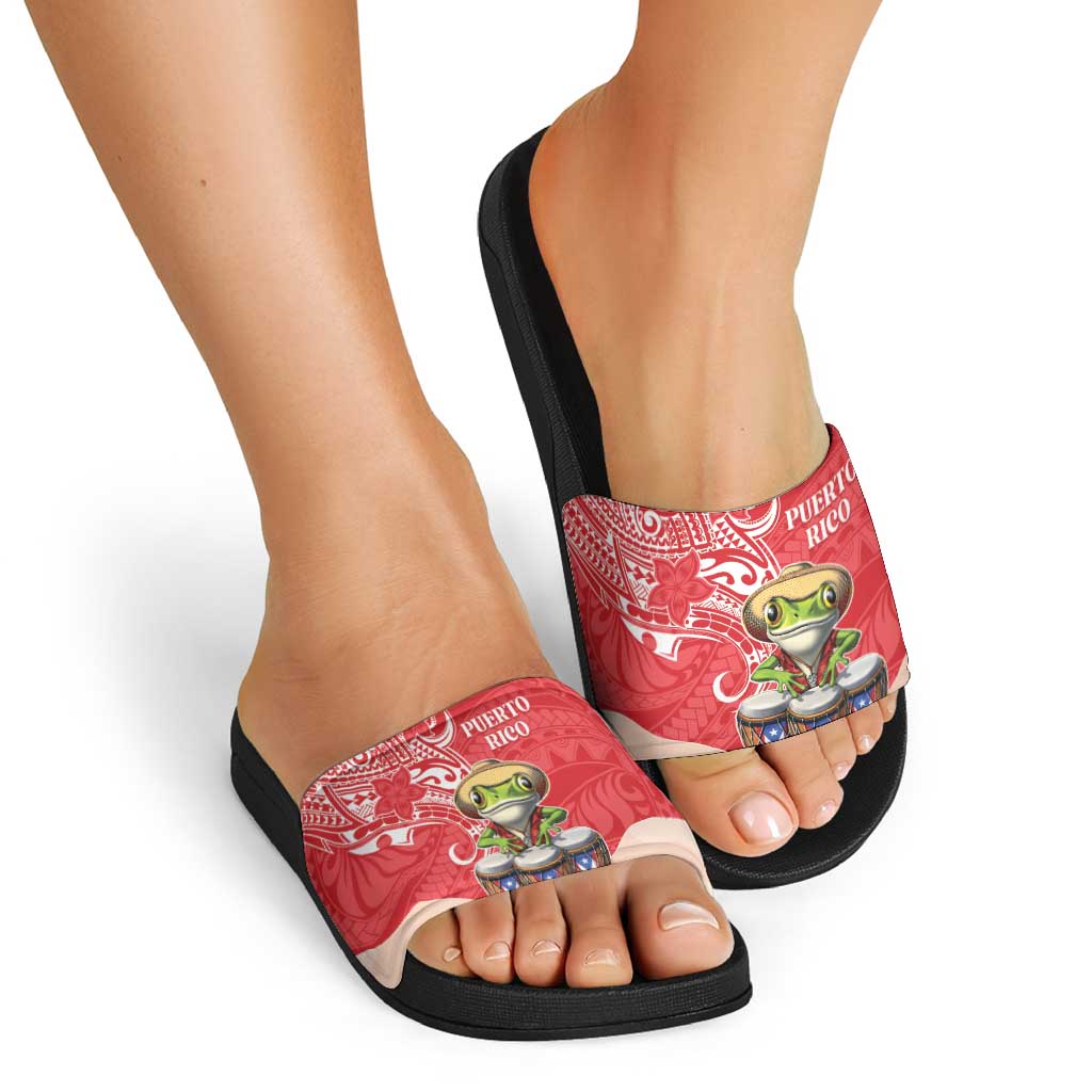 Puerto Rico Slide Sandals Coqui Frog With Polynesian Pattern LT05