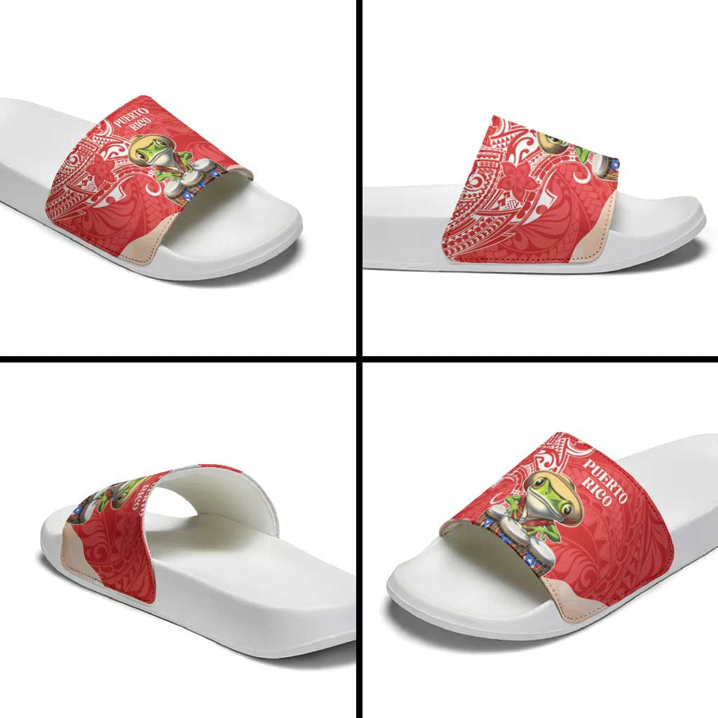 Puerto Rico Slide Sandals Coqui Frog With Polynesian Pattern LT05