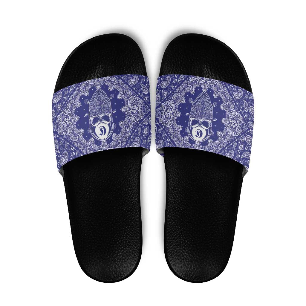 Blue Paisley Slide Sandals Skull Gangster LT05