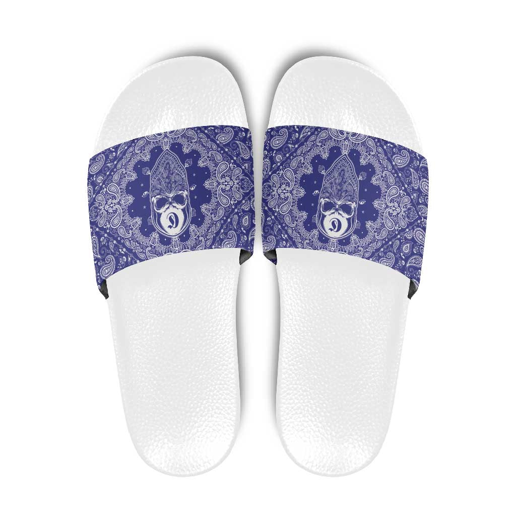 Blue Paisley Slide Sandals Skull Gangster LT05