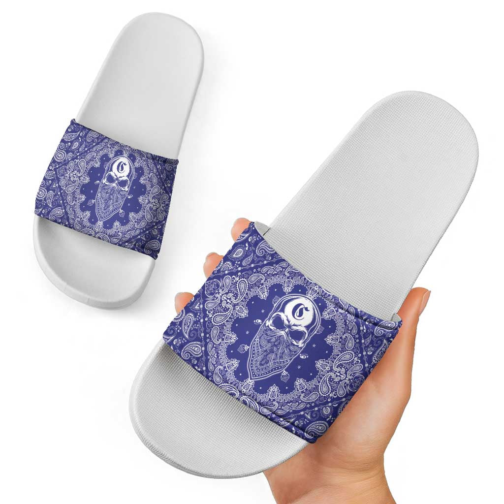 Blue Paisley Slide Sandals Skull Gangster LT05