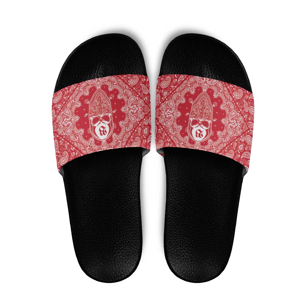 Red Paisley Slide Sandals Skull Gangster LT05