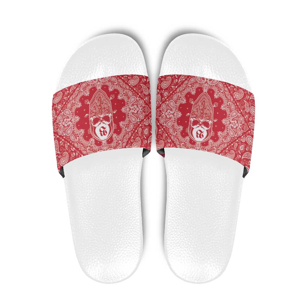Red Paisley Slide Sandals Skull Gangster LT05