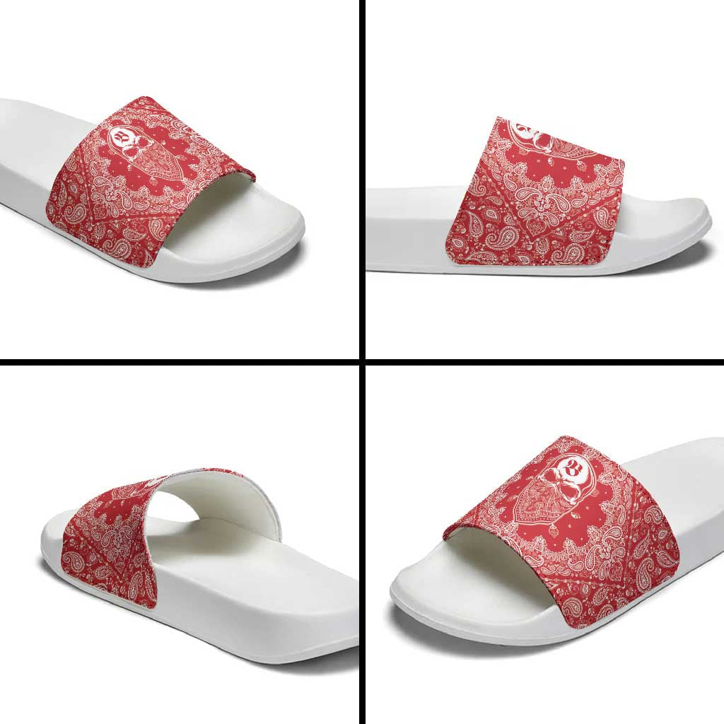 Red Paisley Slide Sandals Skull Gangster LT05