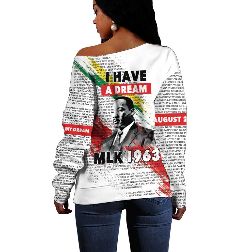 Martin Luther King Off Shoulder Sweater Honoring The Legacy White Version LT05