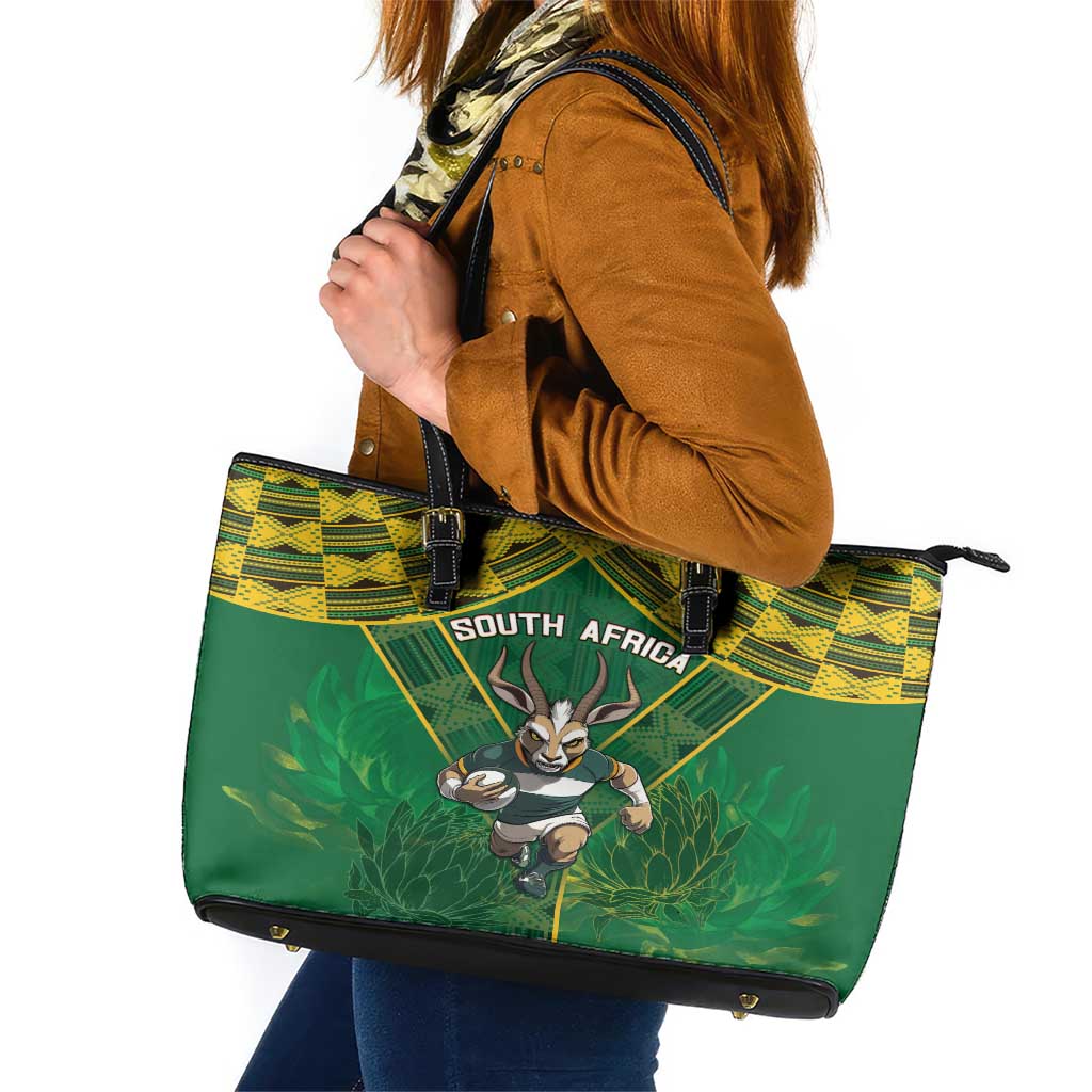 South Africa Rugby 2024 Leather Tote Bag Go Bokke African Pattern LT05