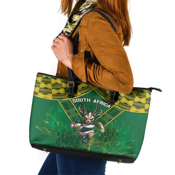 South Africa Rugby 2024 Leather Tote Bag Go Bokke African Pattern LT05