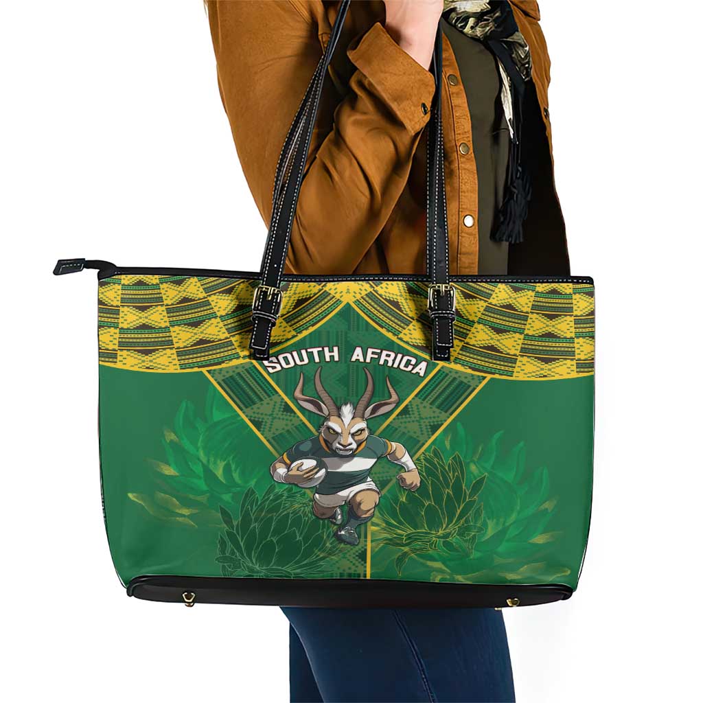 South Africa Rugby 2024 Leather Tote Bag Go Bokke African Pattern LT05