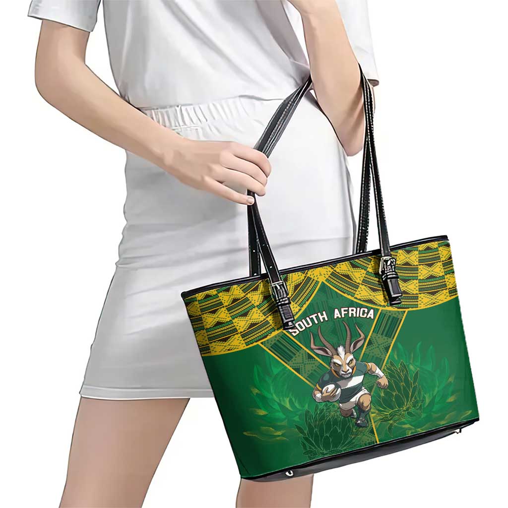 South Africa Rugby 2024 Leather Tote Bag Go Bokke African Pattern LT05