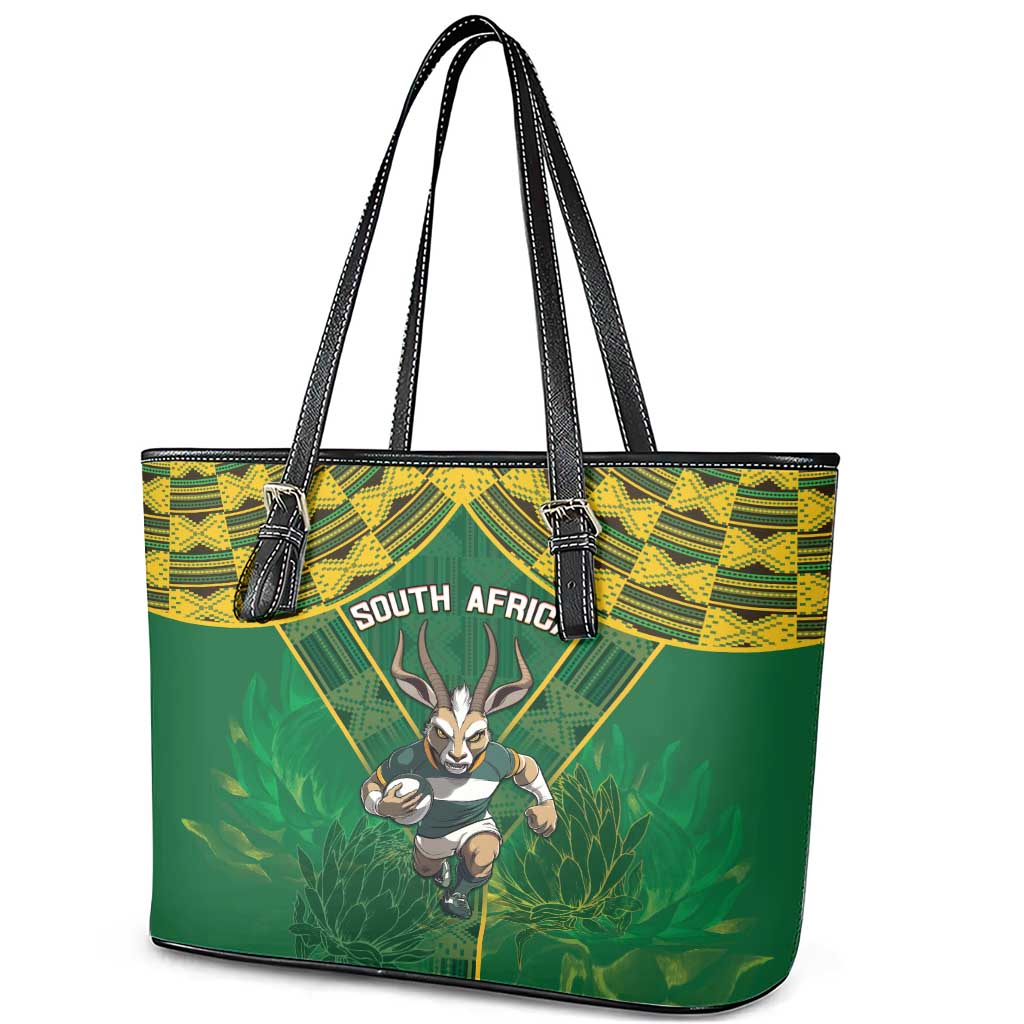 South Africa Rugby 2024 Leather Tote Bag Go Bokke African Pattern LT05