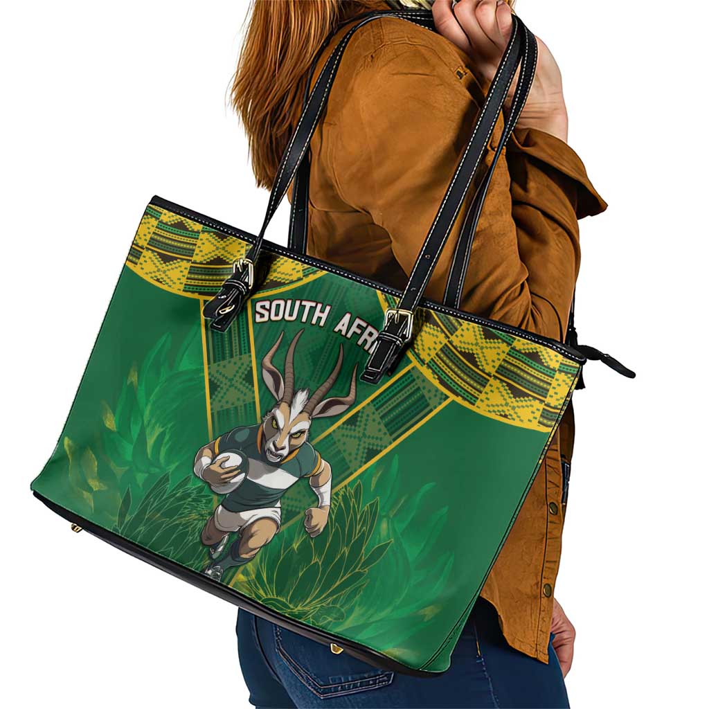 South Africa Rugby 2024 Leather Tote Bag Go Bokke African Pattern LT05