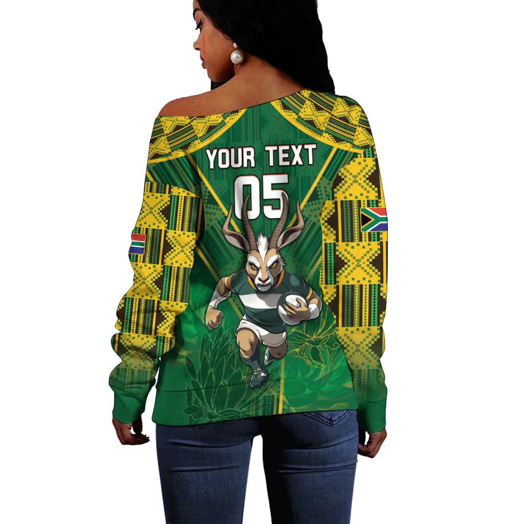 Custom South Africa Rugby 2024 Off Shoulder Sweater Go Bokke African Pattern LT05