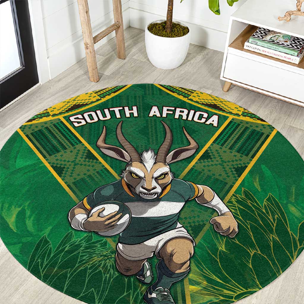 South Africa Rugby 2024 Round Carpet Go Bokke African Pattern LT05