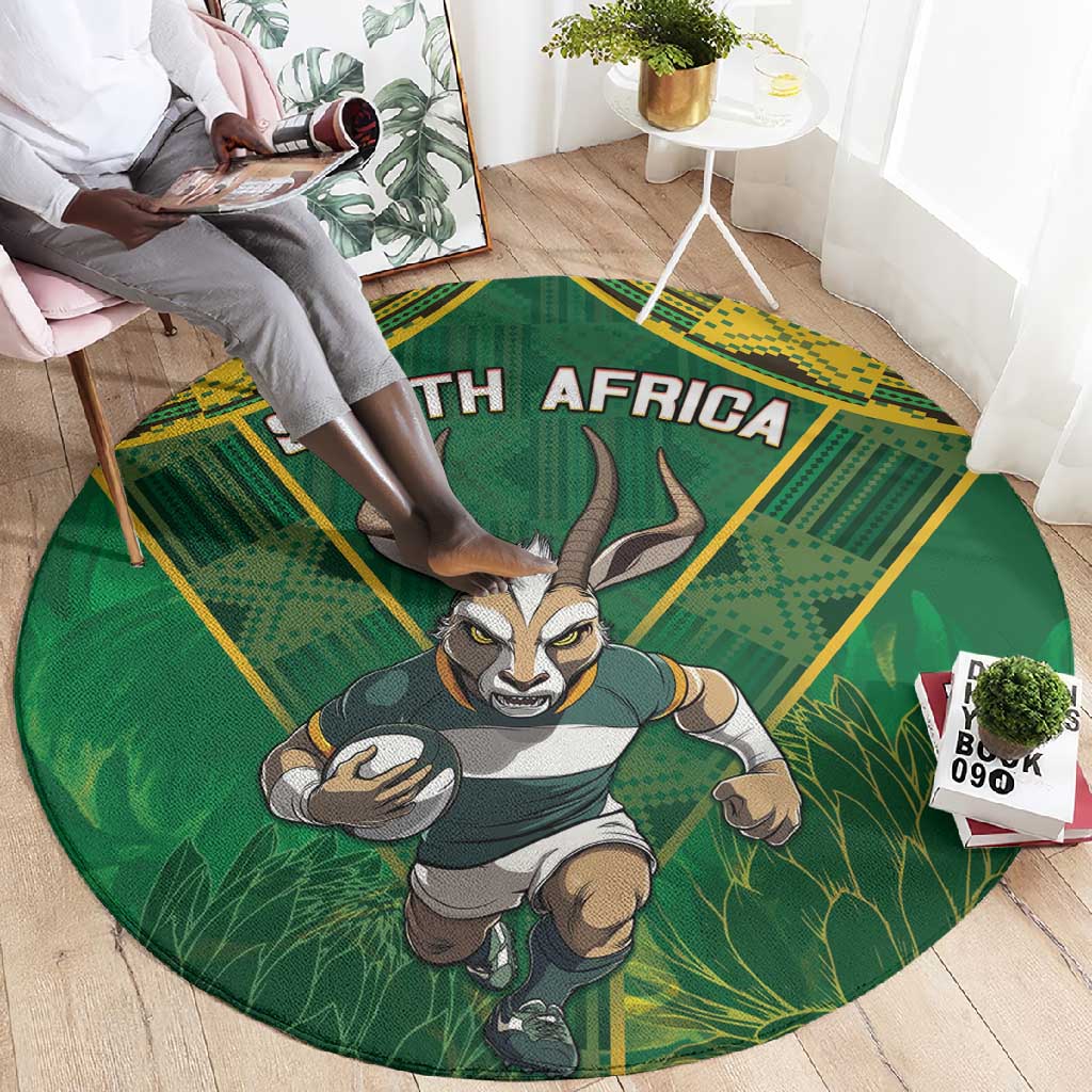 South Africa Rugby 2024 Round Carpet Go Bokke African Pattern LT05