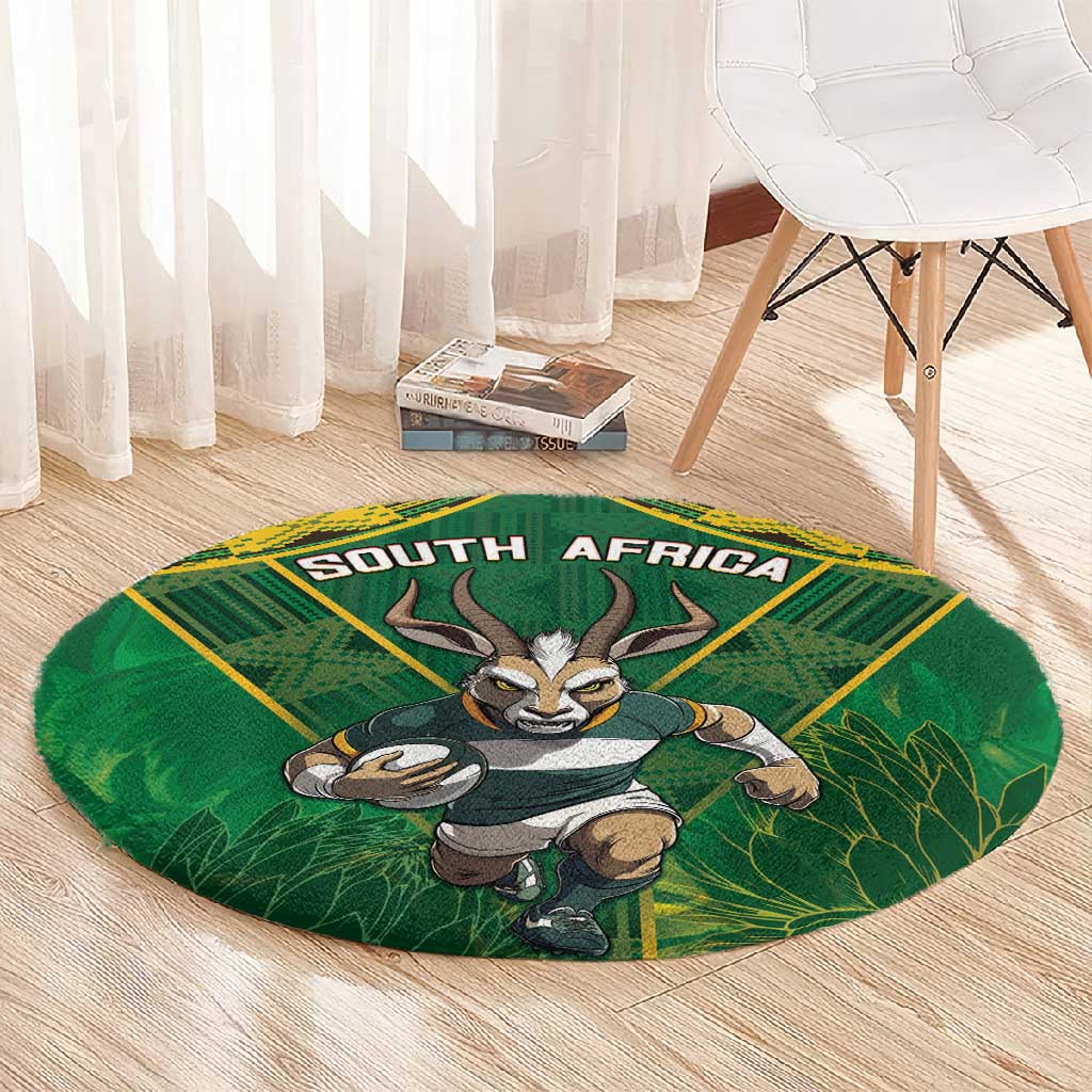 South Africa Rugby 2024 Round Carpet Go Bokke African Pattern LT05