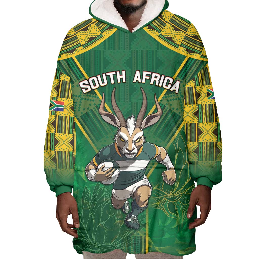 Custom South Africa Rugby 2024 Wearable Blanket Hoodie Go Bokke African Pattern LT05