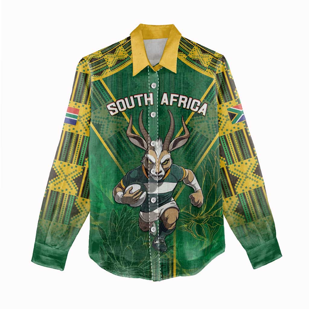 Custom South Africa Rugby 2024 Women Casual Shirt Go Bokke African Pattern LT05