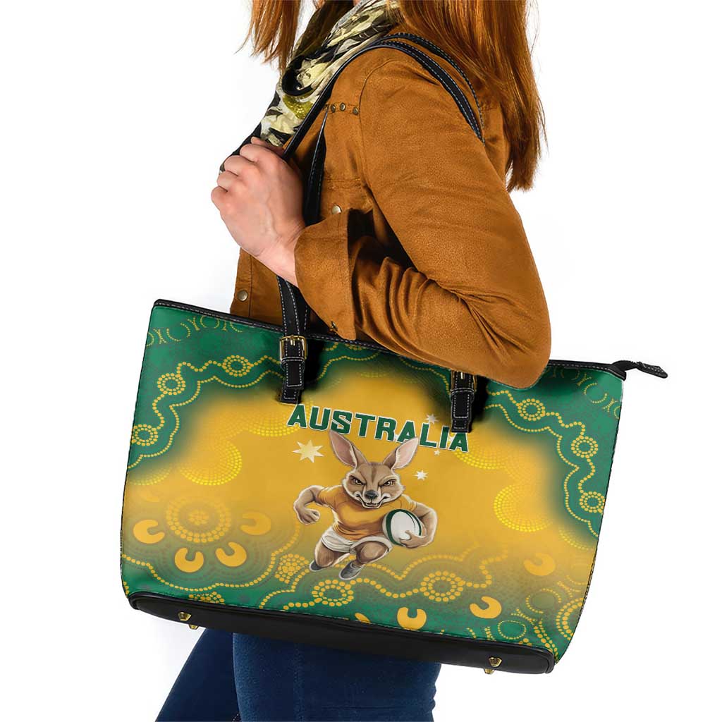 Australia Rugby 2024 Leather Tote Bag Go Wallabies Aboriginal Pattern LT05