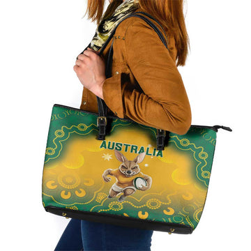 Australia Rugby 2024 Leather Tote Bag Go Wallabies Aboriginal Pattern LT05