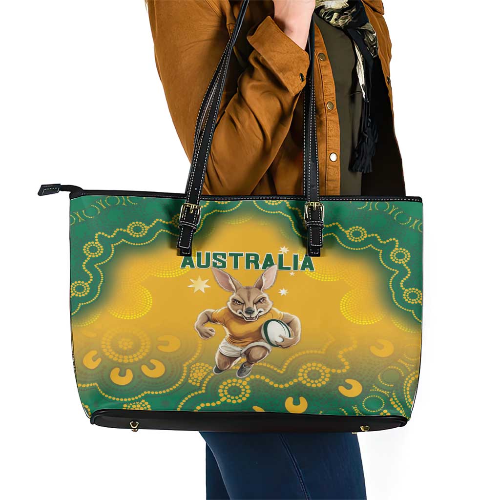Australia Rugby 2024 Leather Tote Bag Go Wallabies Aboriginal Pattern LT05