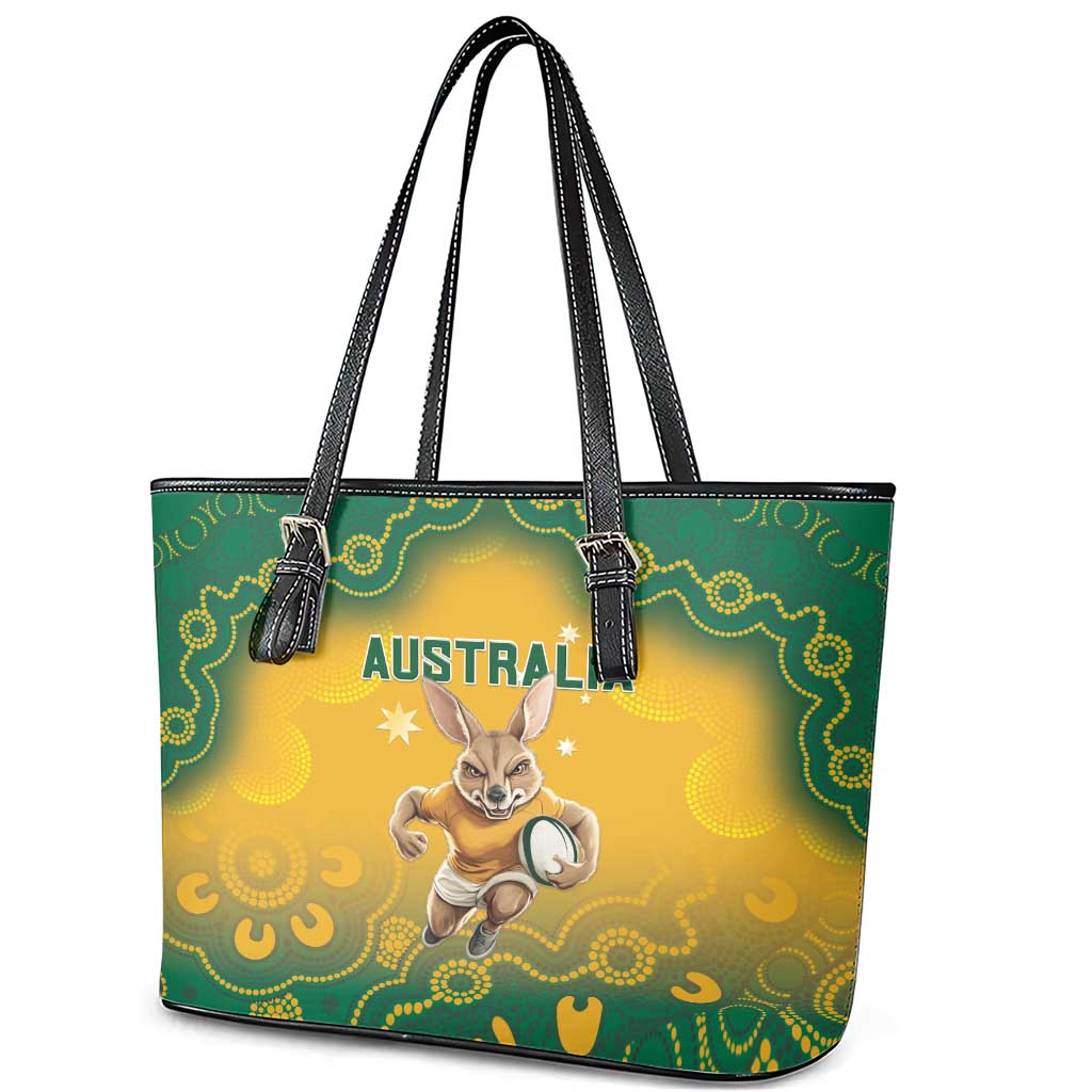 Australia Rugby 2024 Leather Tote Bag Go Wallabies Aboriginal Pattern LT05