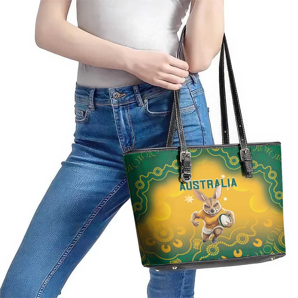 Australia Rugby 2024 Leather Tote Bag Go Wallabies Aboriginal Pattern LT05