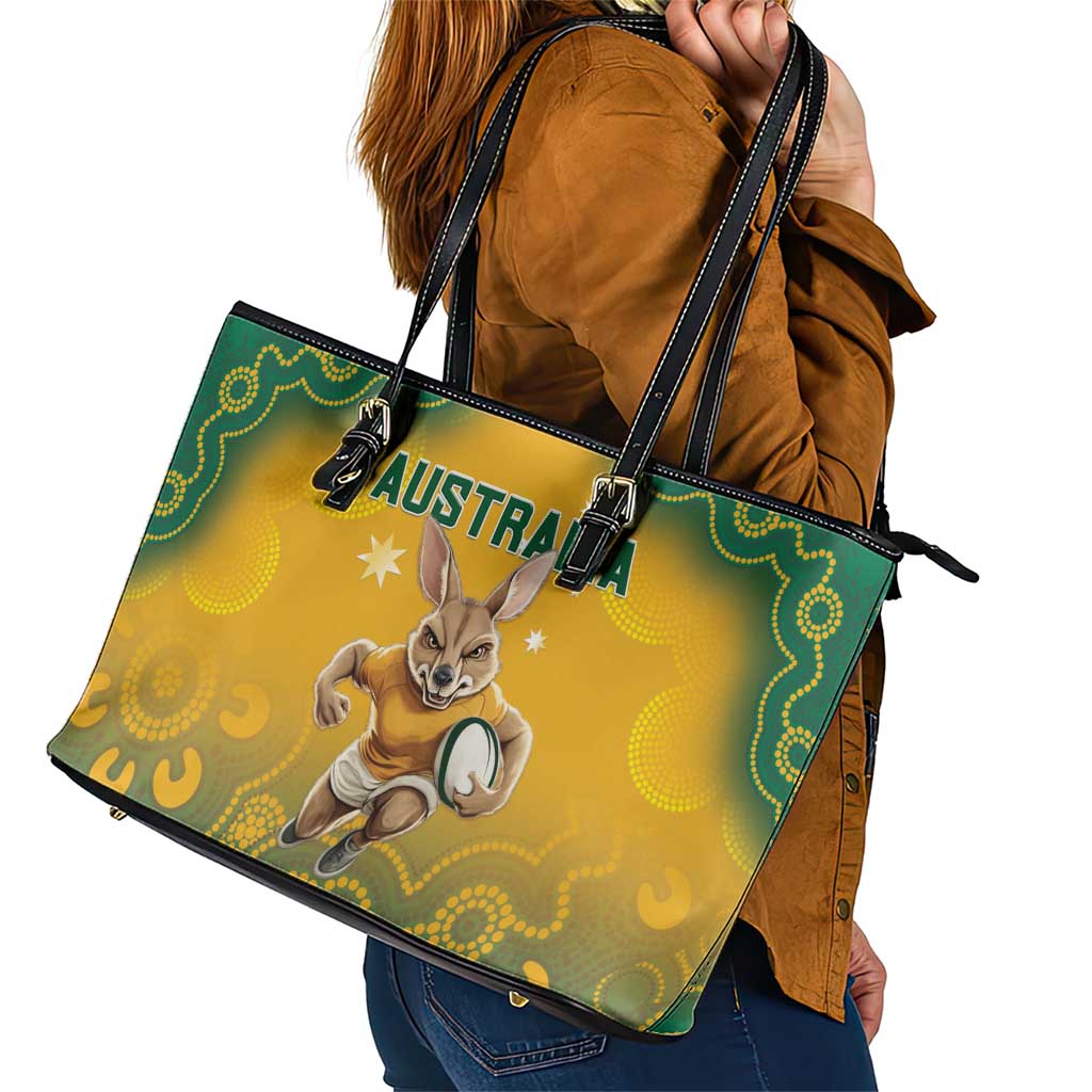 Australia Rugby 2024 Leather Tote Bag Go Wallabies Aboriginal Pattern LT05