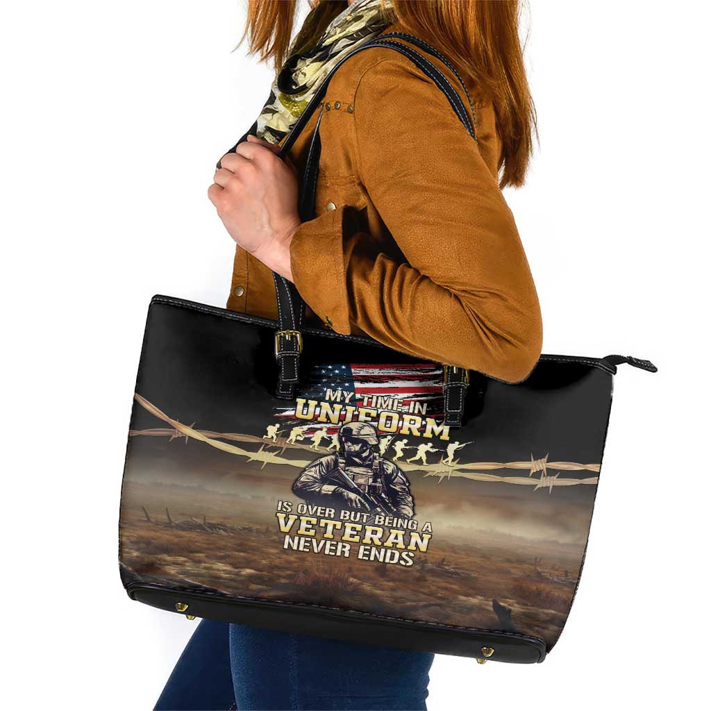 United States Veterans Day Leather Tote Bag Thank You Veterans Proud US Flag LT05