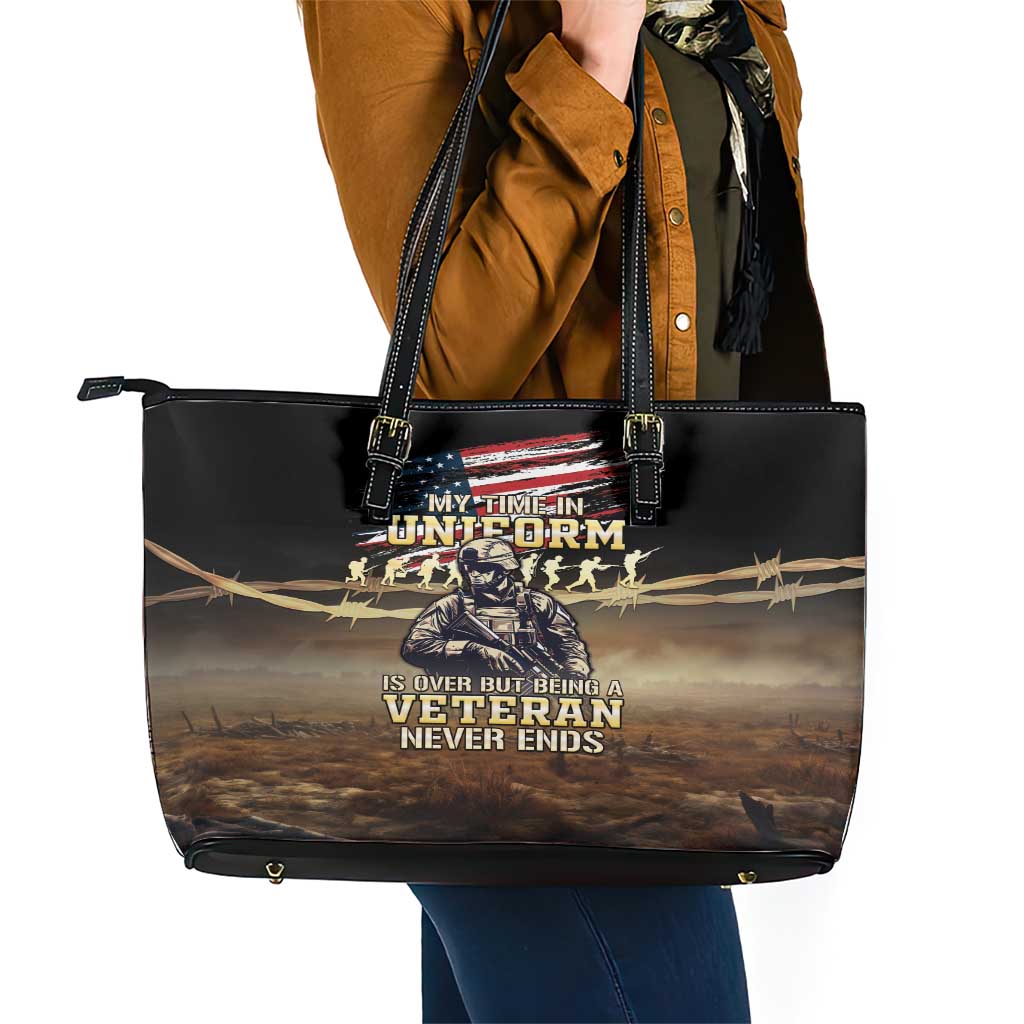 United States Veterans Day Leather Tote Bag Thank You Veterans Proud US Flag LT05