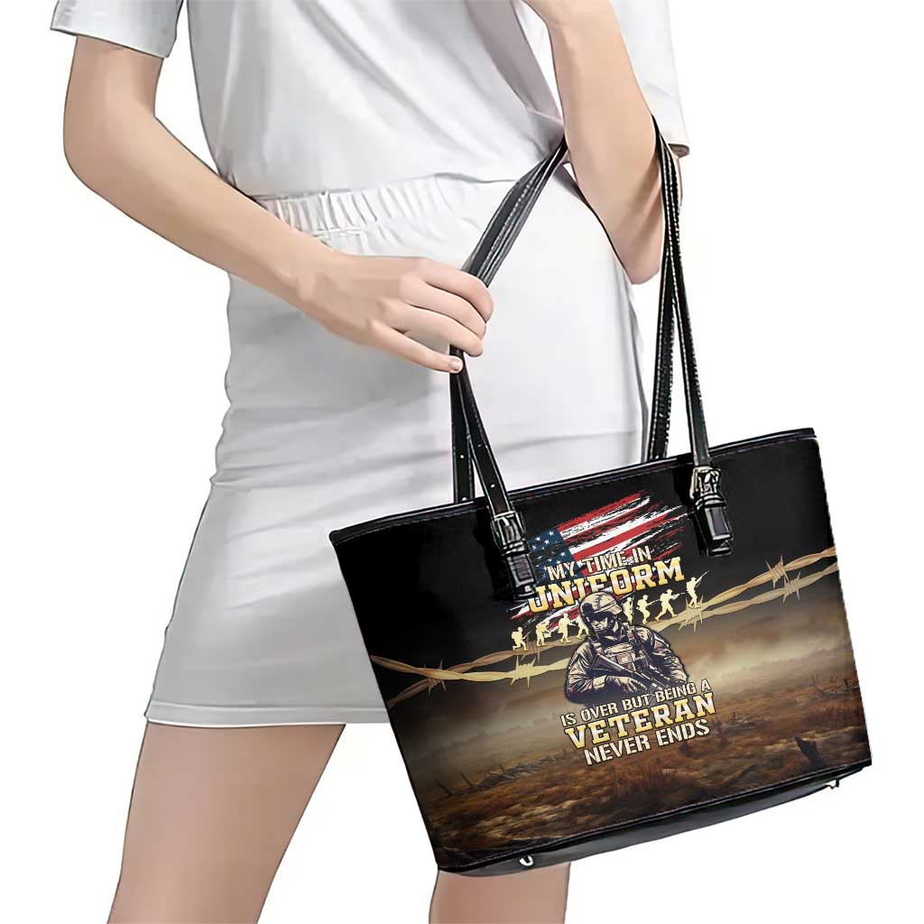 United States Veterans Day Leather Tote Bag Thank You Veterans Proud US Flag LT05