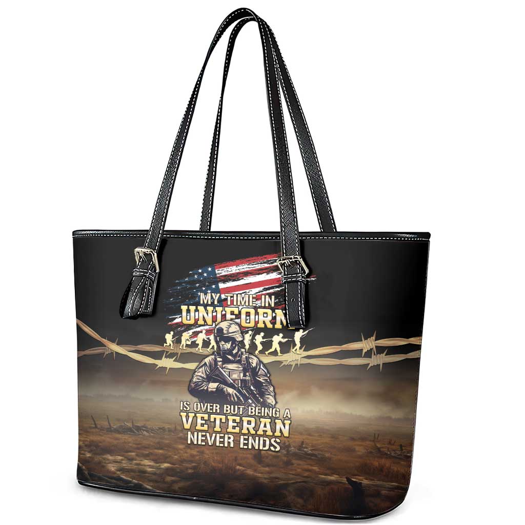 United States Veterans Day Leather Tote Bag Thank You Veterans Proud US Flag LT05
