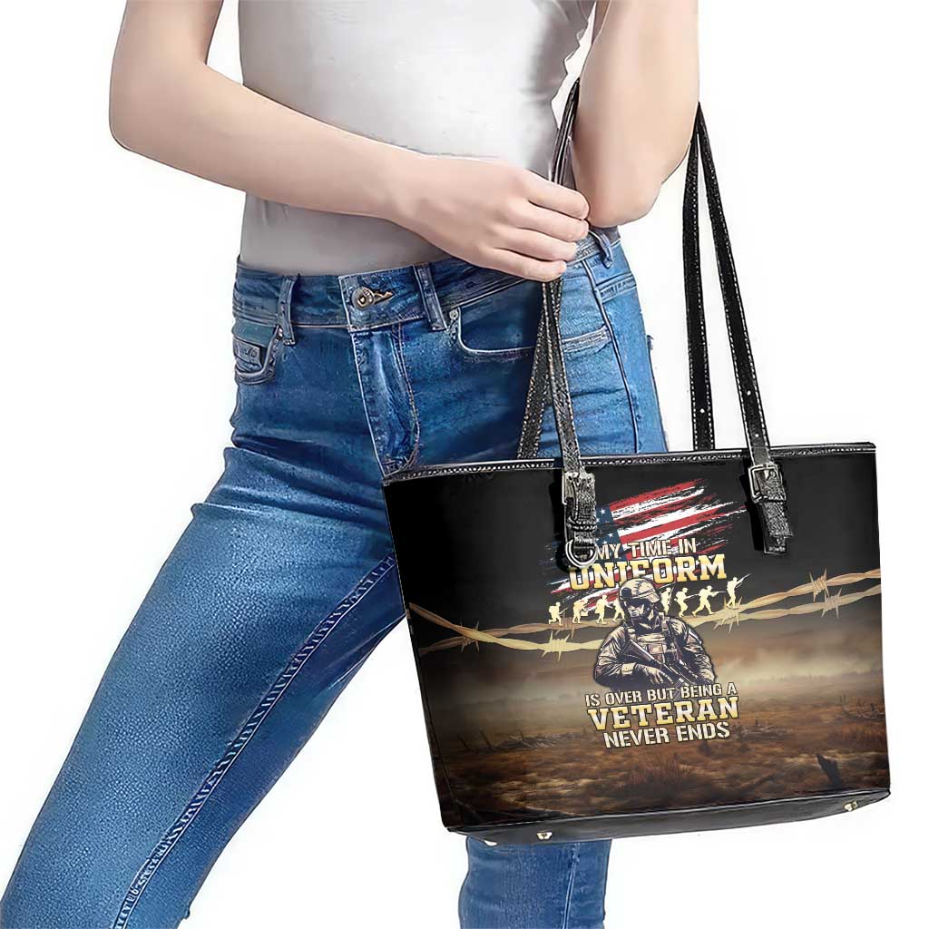 United States Veterans Day Leather Tote Bag Thank You Veterans Proud US Flag LT05