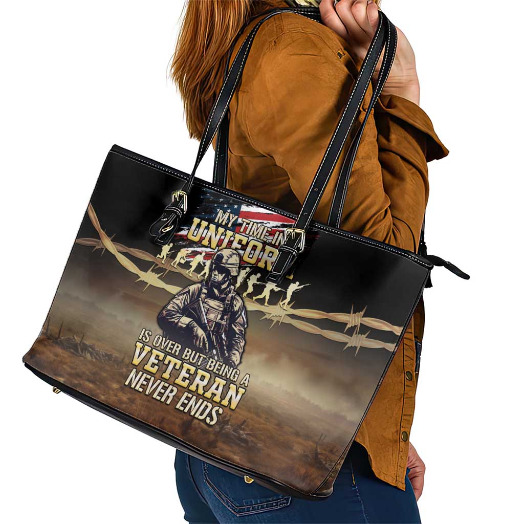 United States Veterans Day Leather Tote Bag Thank You Veterans Proud US Flag LT05