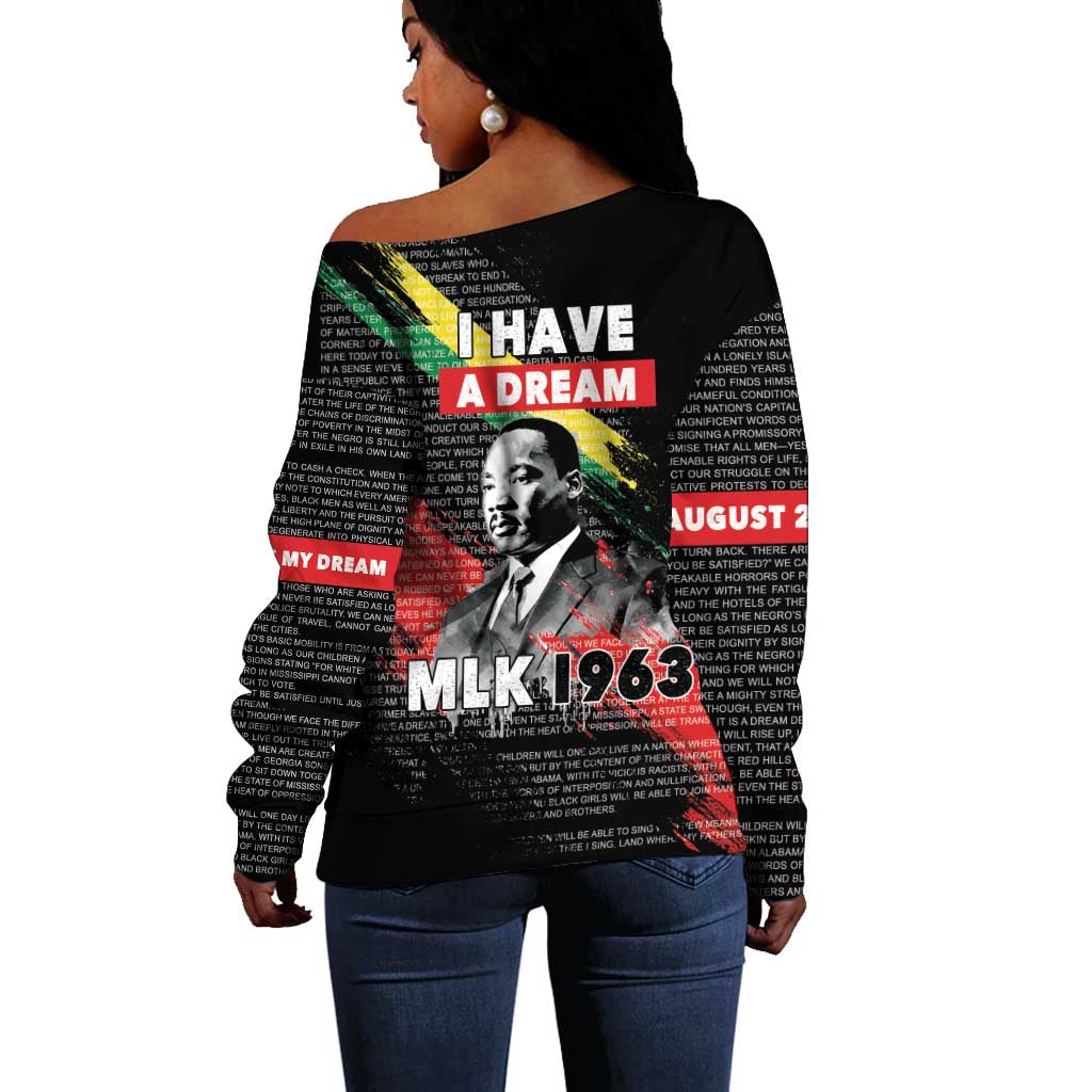 MLK Honoring The Legacy Off Shoulder Sweater Black Version LT05