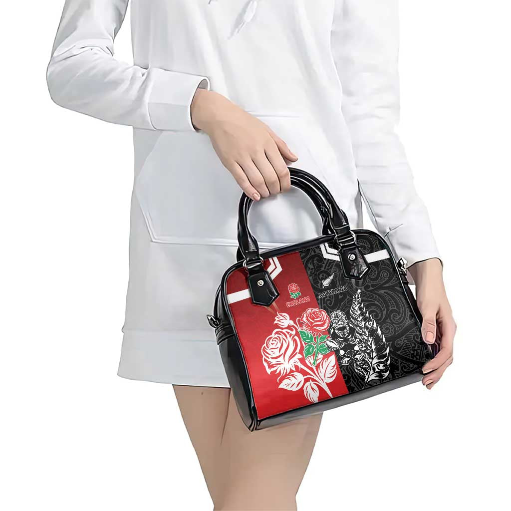 New Zealand And England Rugby Shoulder Handbag Maori Tiki With Red Rose Together LT05