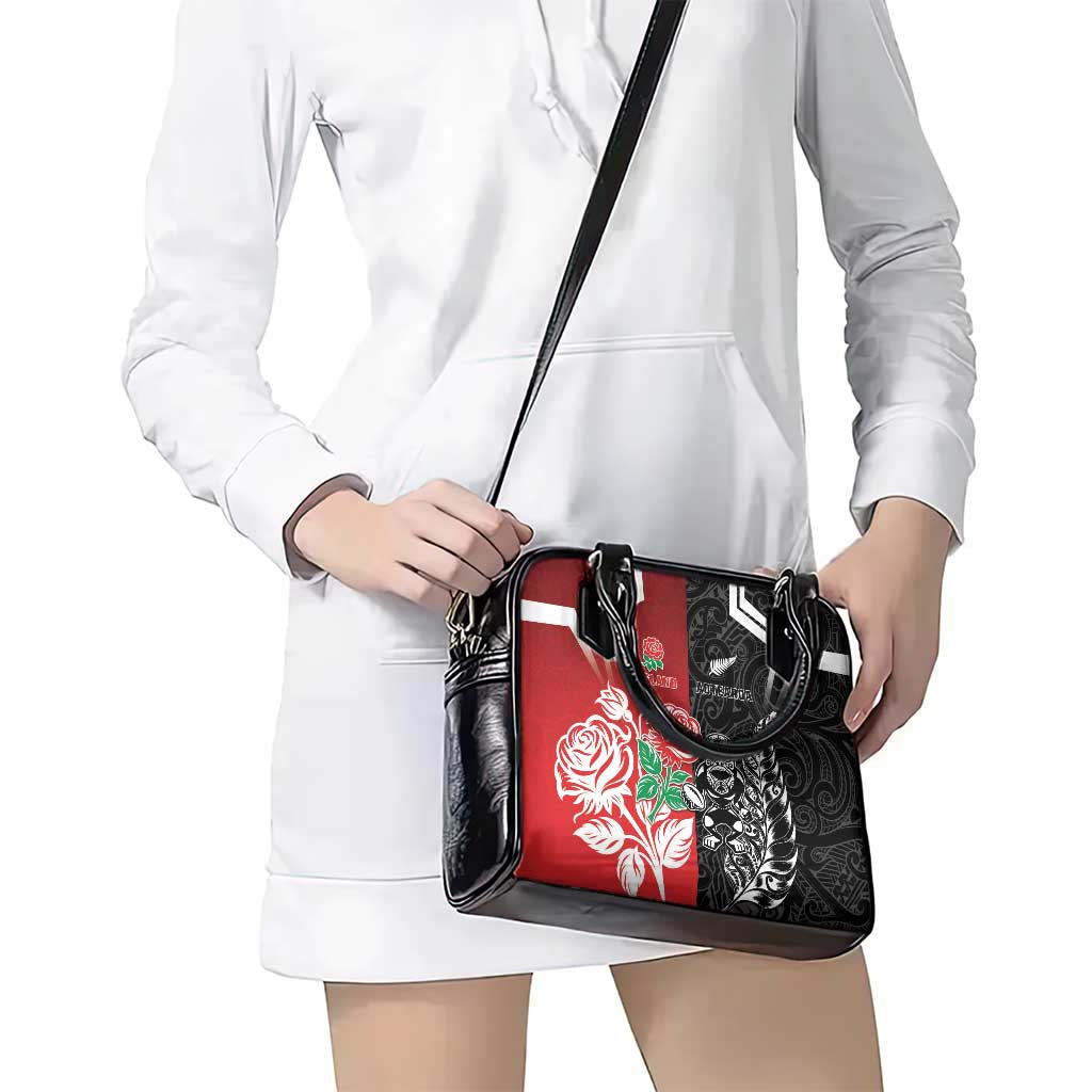 New Zealand And England Rugby Shoulder Handbag Maori Tiki With Red Rose Together LT05