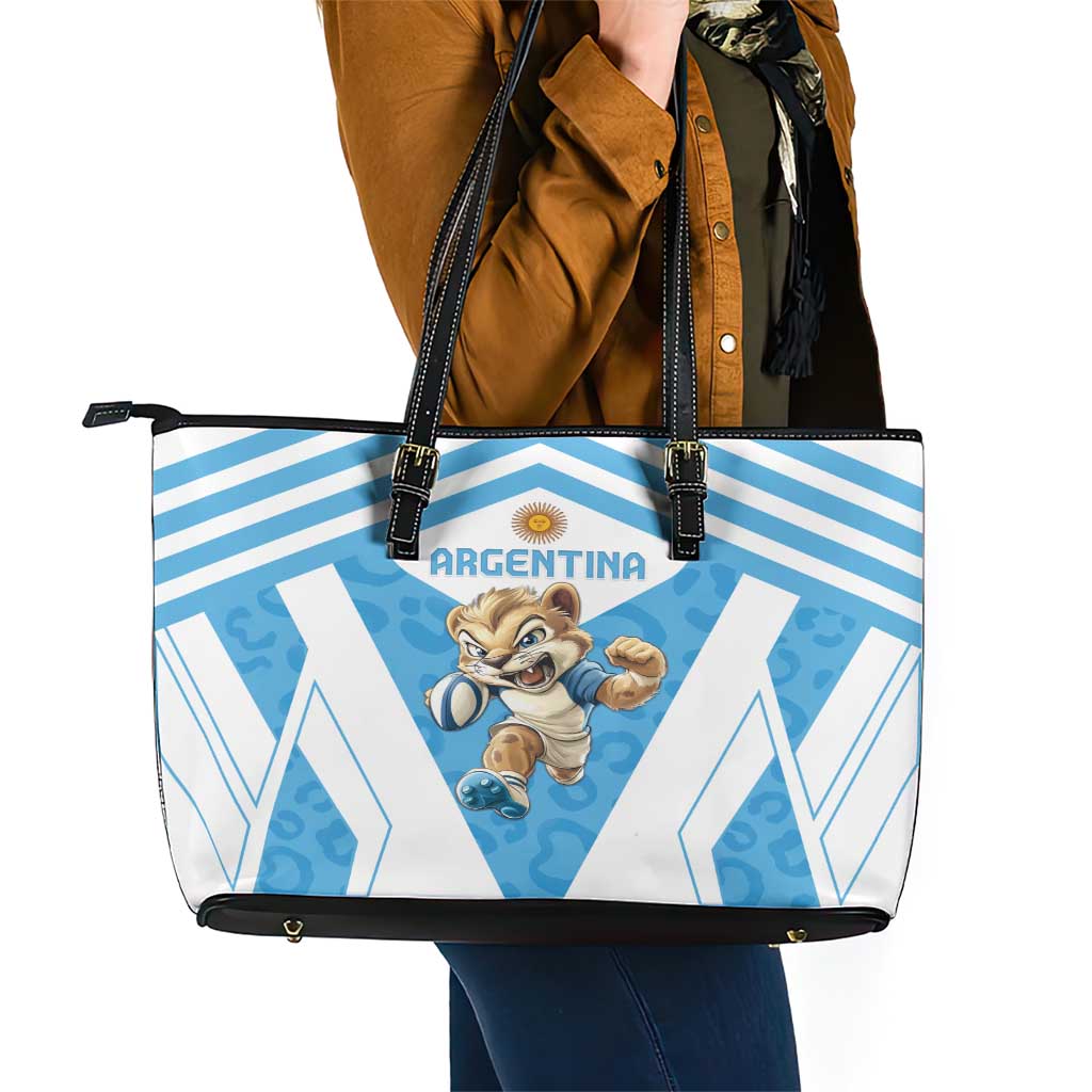 Argentina Rugby 2024 Leather Tote Bag Go Los Pumas Leopard Pattern LT05