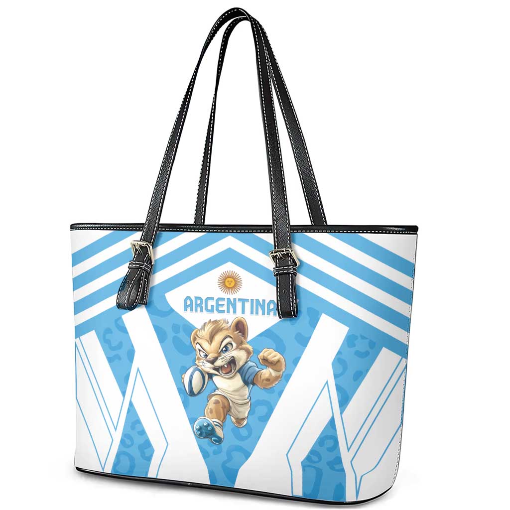 Argentina Rugby 2024 Leather Tote Bag Go Los Pumas Leopard Pattern LT05